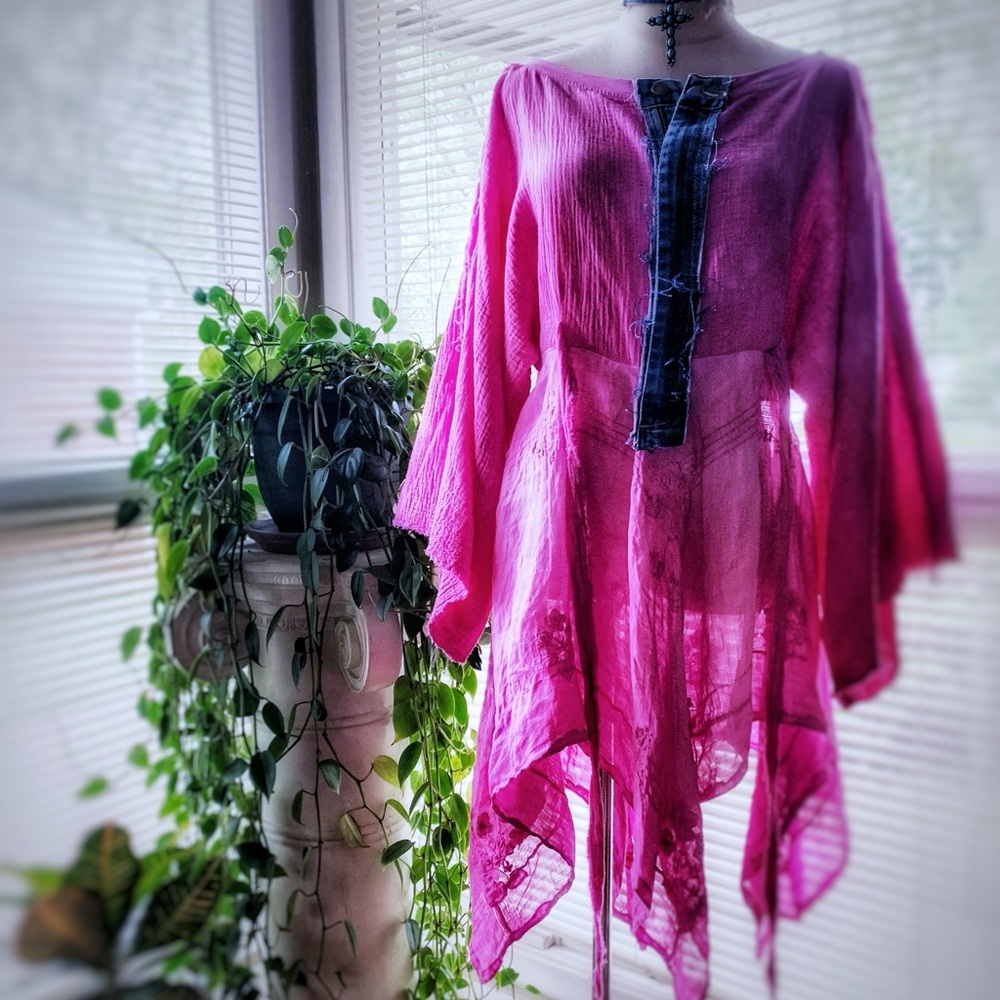 OOAK hot pink pixie gypsy inspired tunic top dress